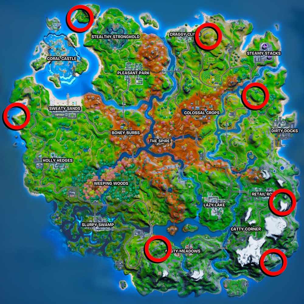 All the seven damaged telescope locations