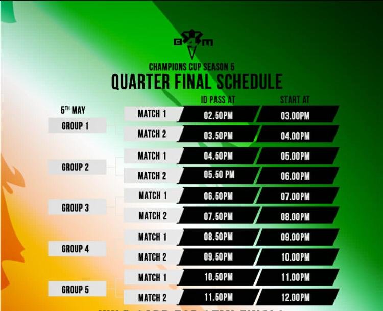 Quarter Finals Schedule