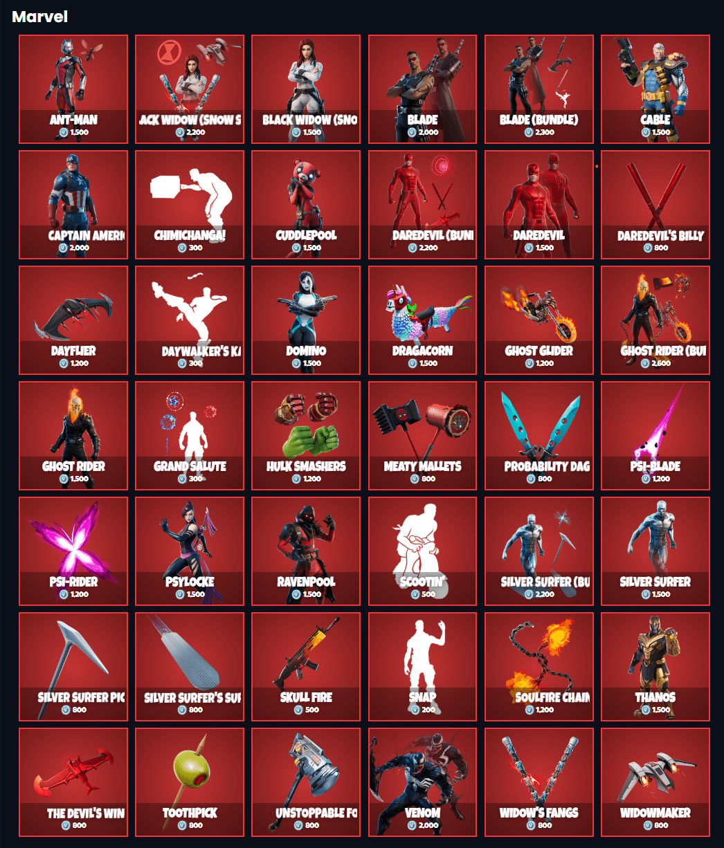 Fortnite Store Today - Marvel