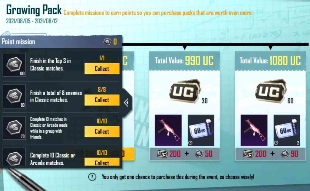 BGMI Growing Pack Event: Free UC Trick
