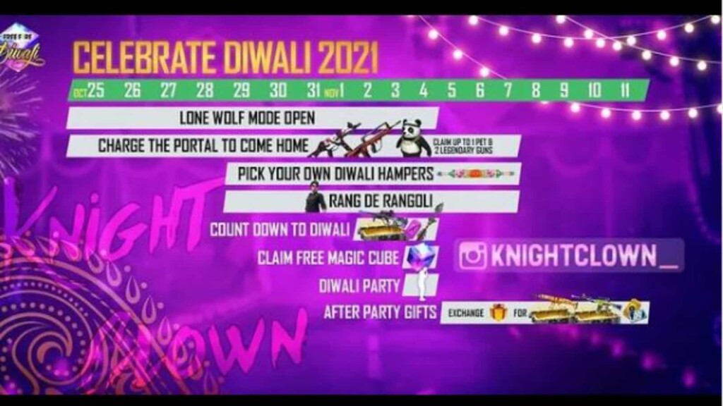 Event Shedule of Free Fire Diwali