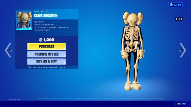 KAWS Skeleton Fortnite Skin Back In Item Shop Today