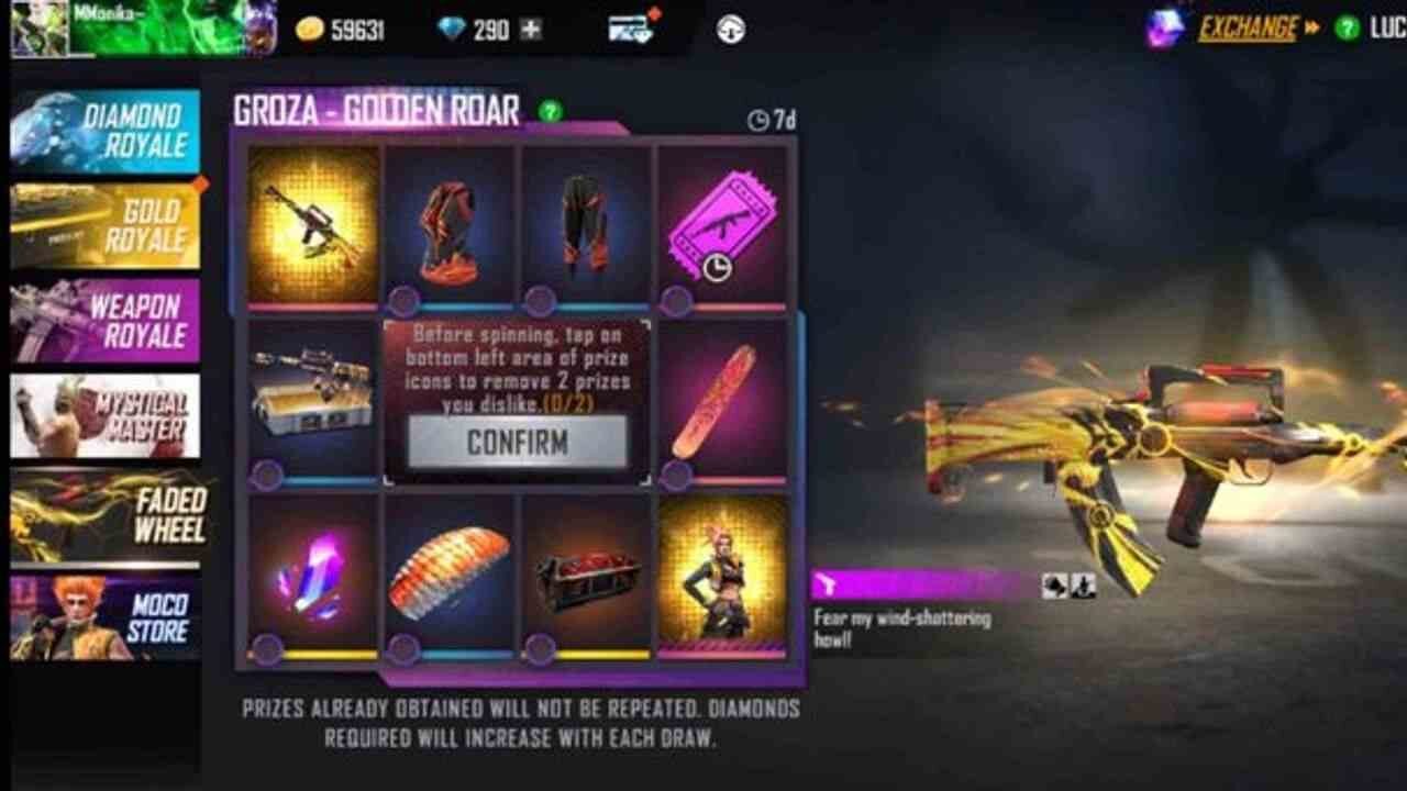 Free Fire Faded Wheel: How to Get Golden Roar Groza in Free Fire? 