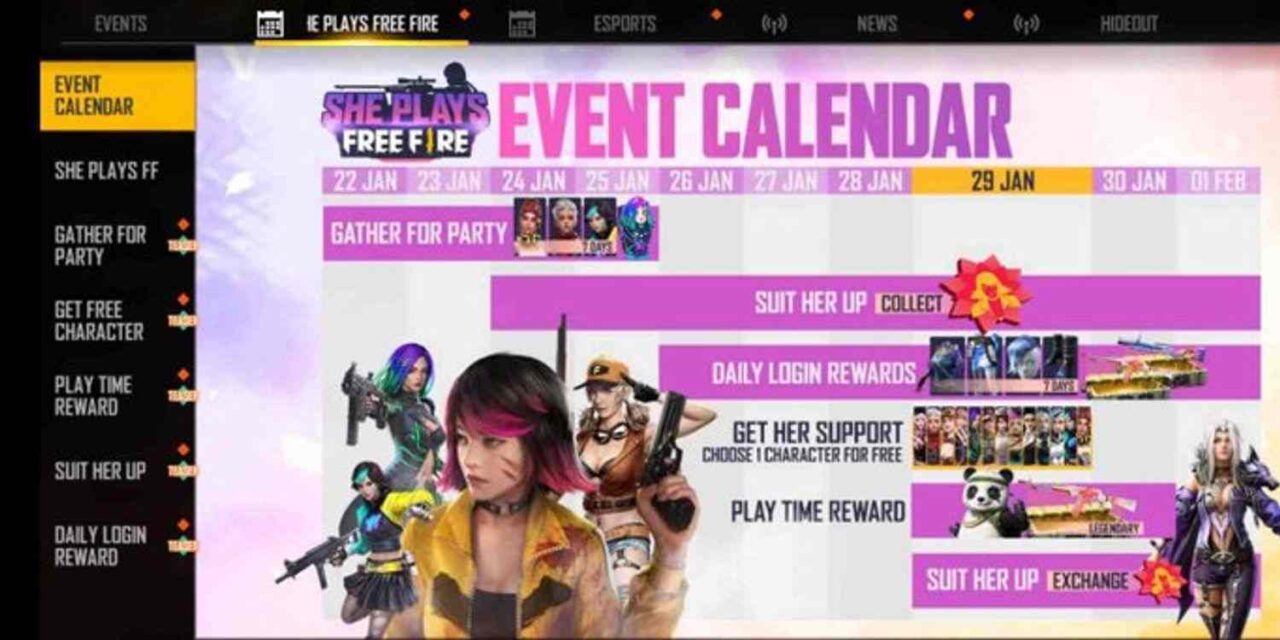 She Plays Free Fire Events Calendar Get Free Character in Free Fire!