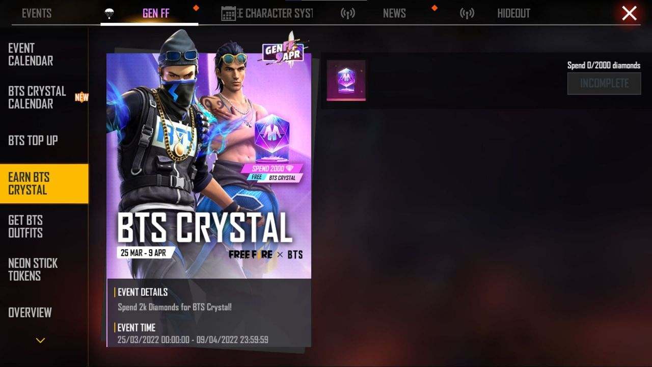 BTS Crystal is also available for spending 2000 diamonds