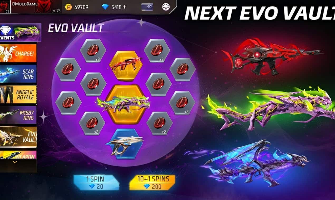 Free Fire MAX June 2025 Evo Vault Brings Back M4A1 Infernal Draco, MP5 Divinity & More