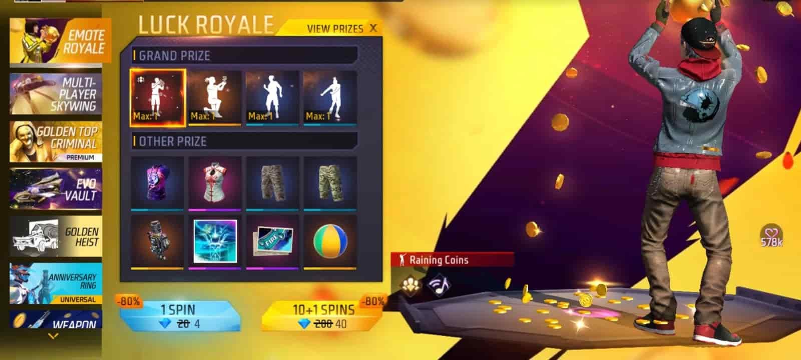 Free Fire MAX Emote Royale